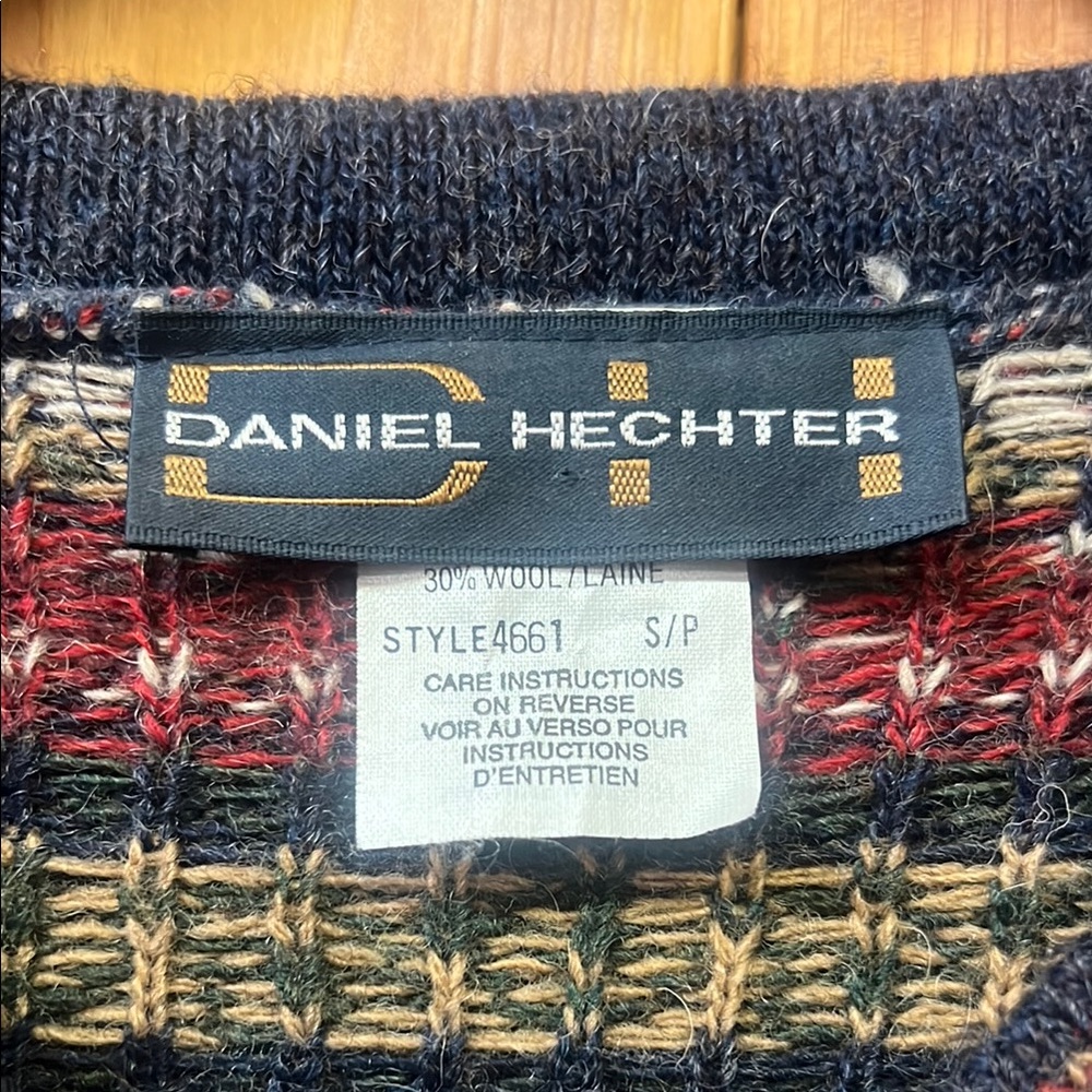 Daniel Hechter Red and Green Fair Isle Cardigan Sweater - Picture 2 of 5